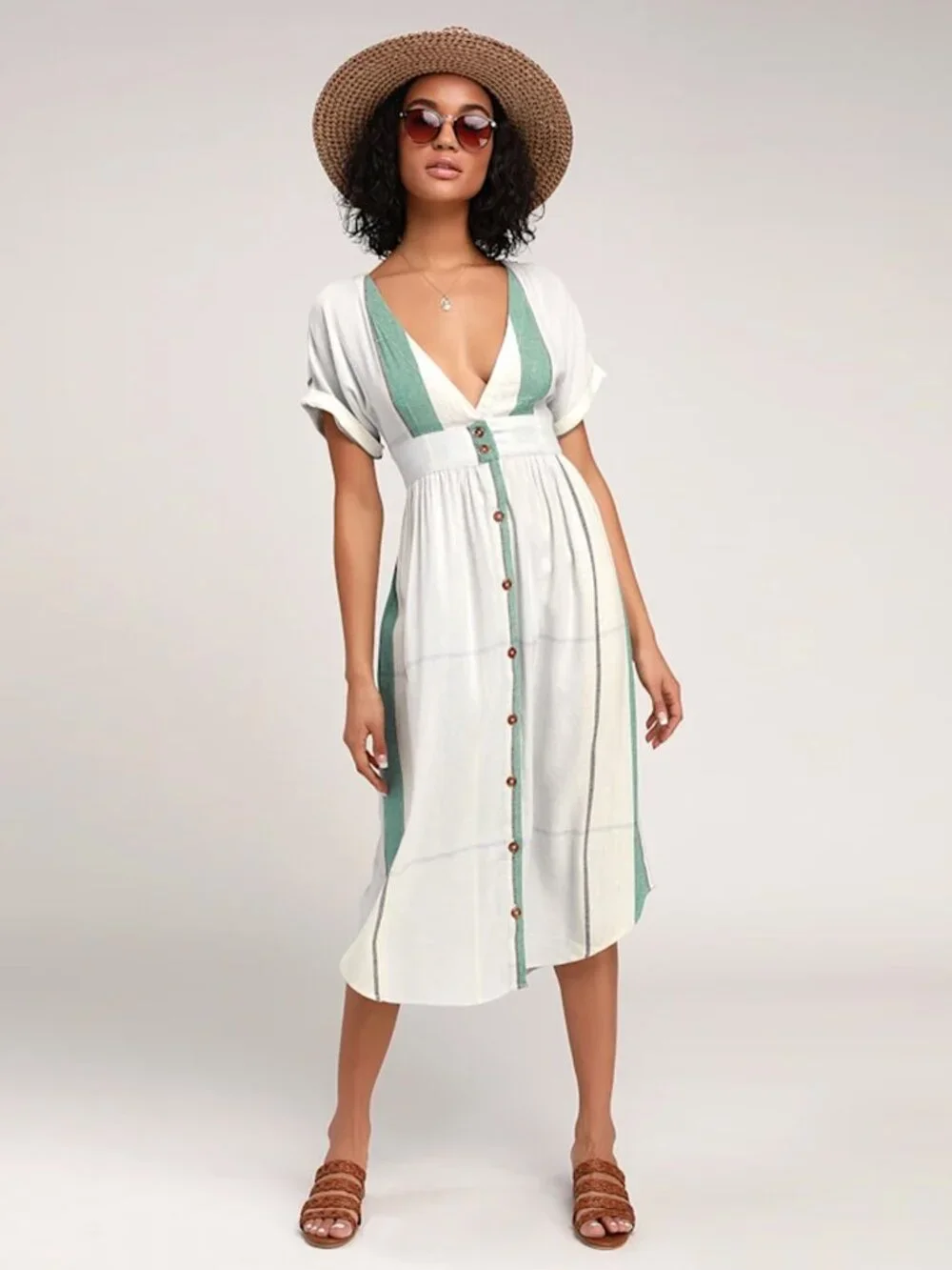 O'Neill Reid Light Blue Multi Stripe Button-Up Midi Dress medium NWT